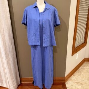 Vintage Erika Women's Linen Blend Maxi Dress Cottagecore Prairie, Size Med